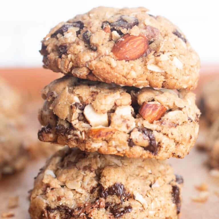 Thick and Chewy Cowboy Cookies with Toasted Almonds