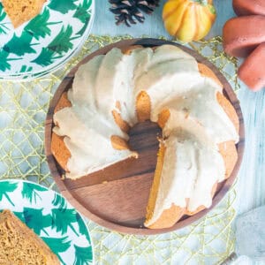 Pumpkin Bundt cake with brown sugar cinnamon glaze.