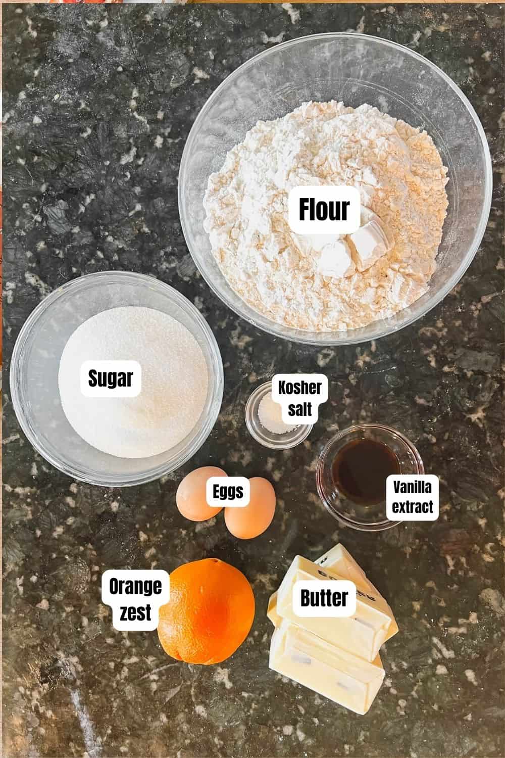 Ingredients for sugar cookies. 