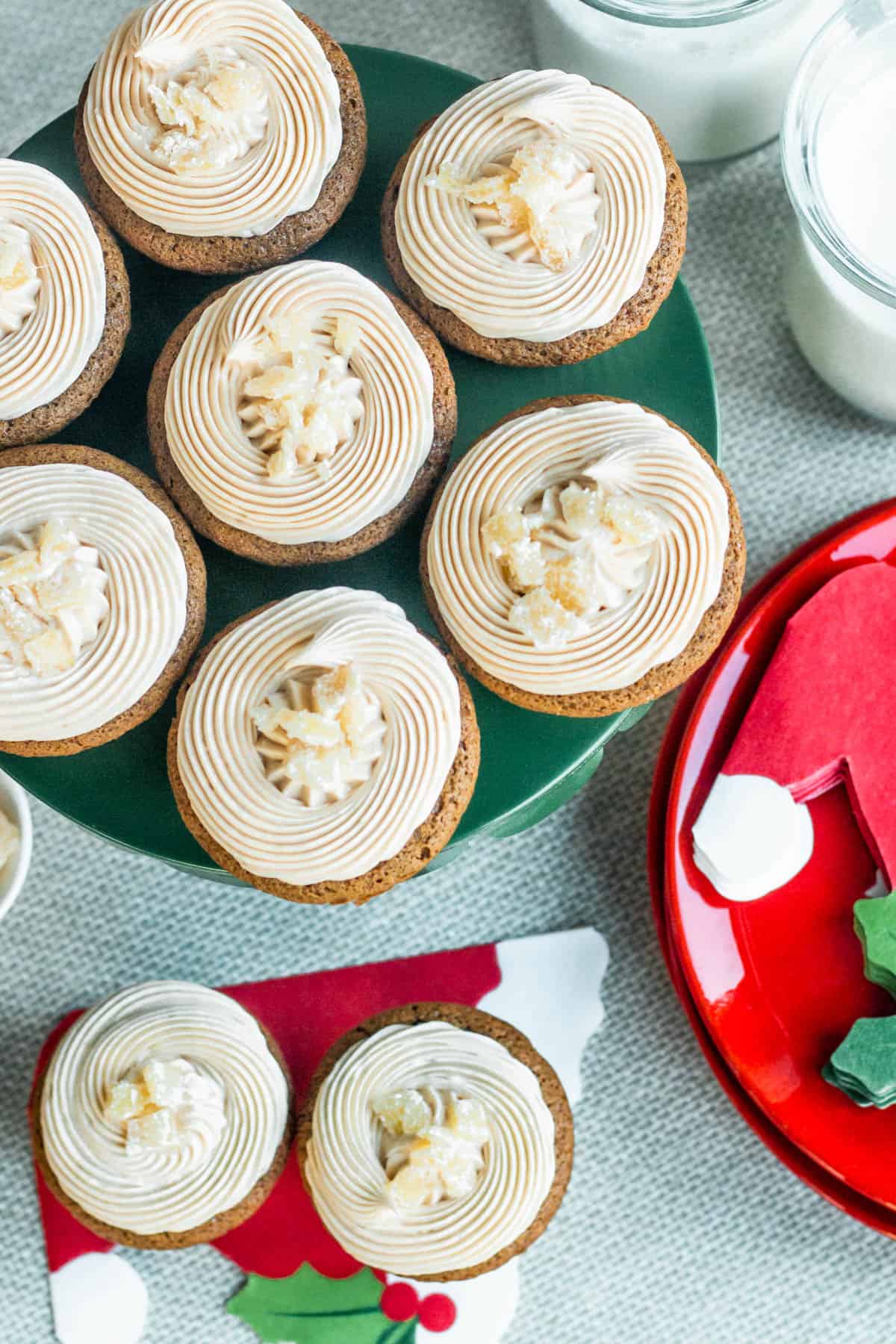 Gingerbread cupcakes with salted caramel buttercream on top. 