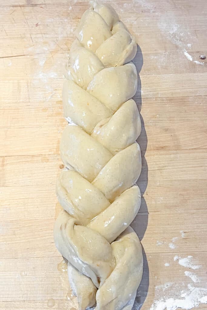 Strips of dough braided into a rope. 
