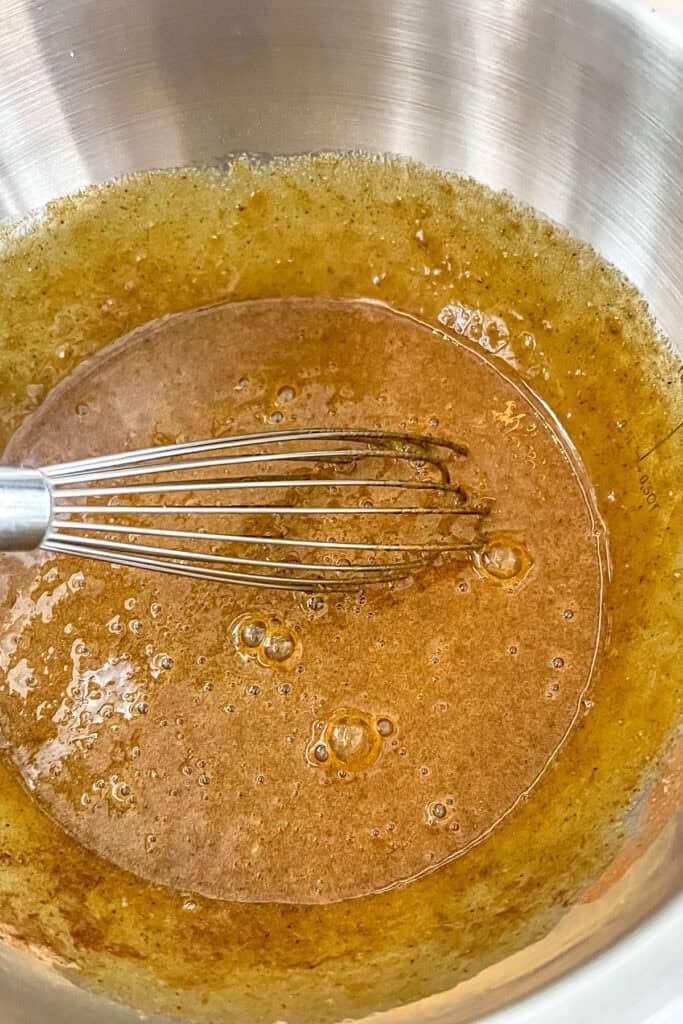 Eggs, brown sugar, spices and molasses mixed together.