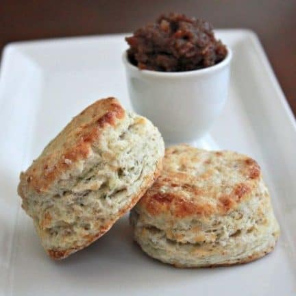 Blue Cheese Walnut Biscuits with Bacon Date Jam