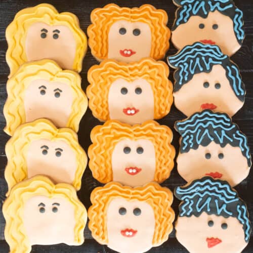 Hocus Pocus Party Cookies, shaped like the Sanderson sisters.