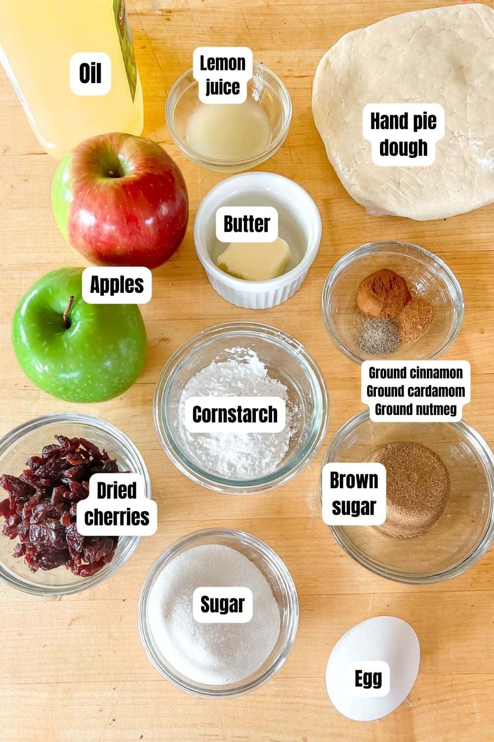 Ingredients for fried apple pie recipe. 