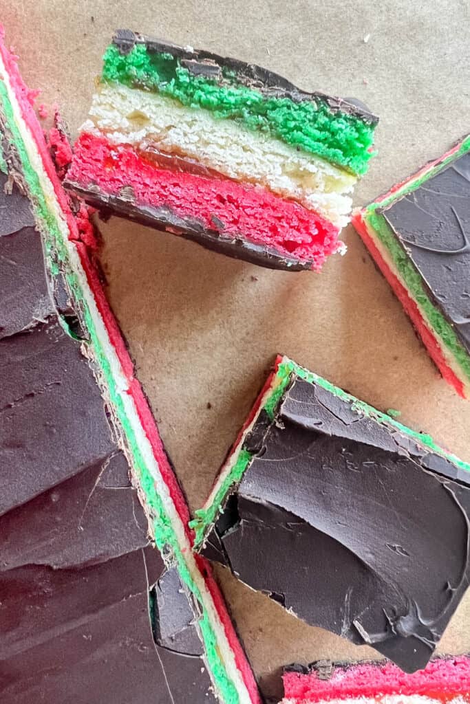 Cut cookies on a cutting board. 