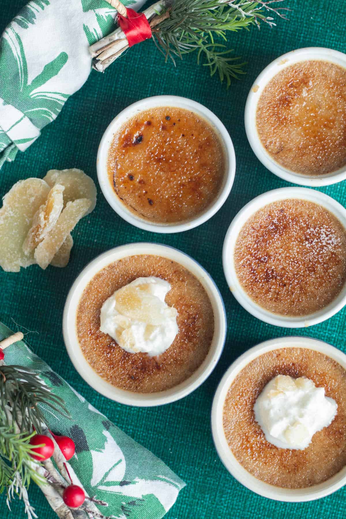 Gingerbread creme brûlée in ramekins.