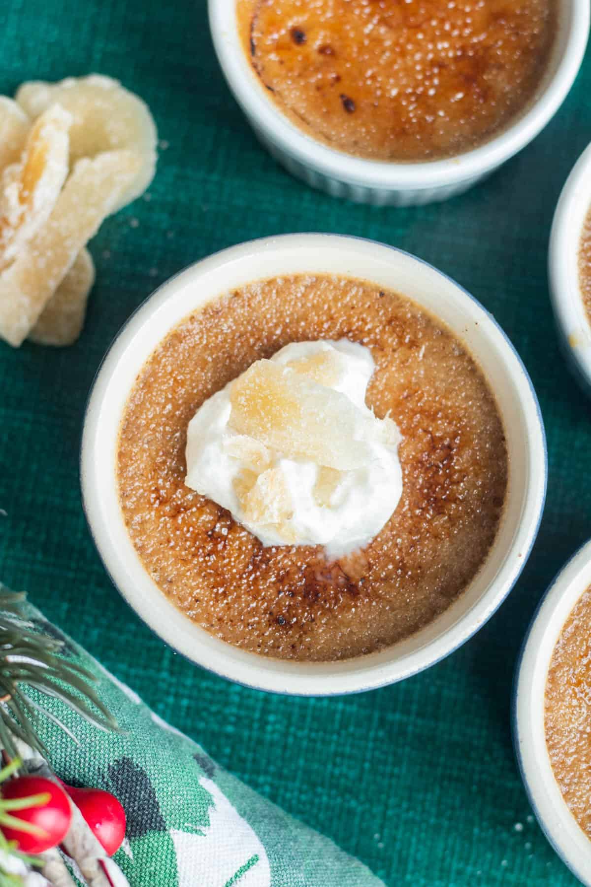 Gingerbread creme brûlée in ramekins.