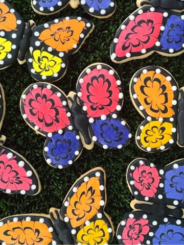 Decorated butterfly cookies.