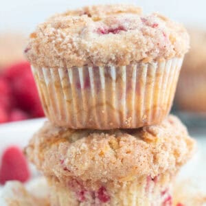 Raspberry and White Chocolate Muffins with Streusel.