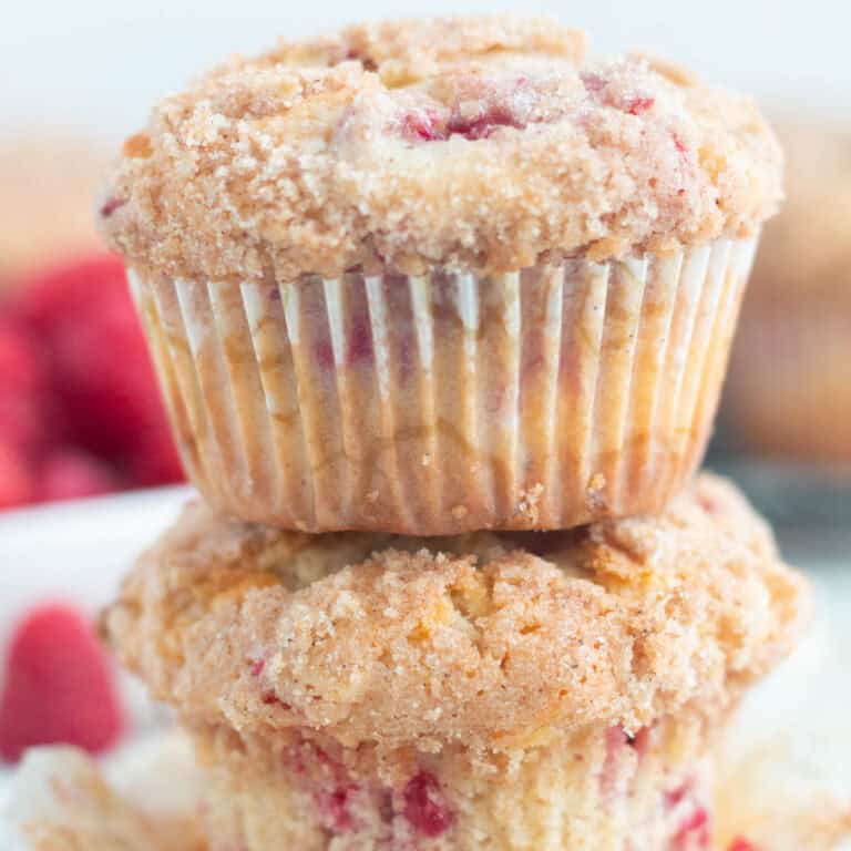 Raspberry and White Chocolate Muffins with Streusel