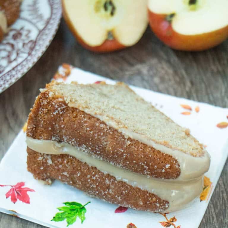 Slice of Apple CIder Donut Cake.