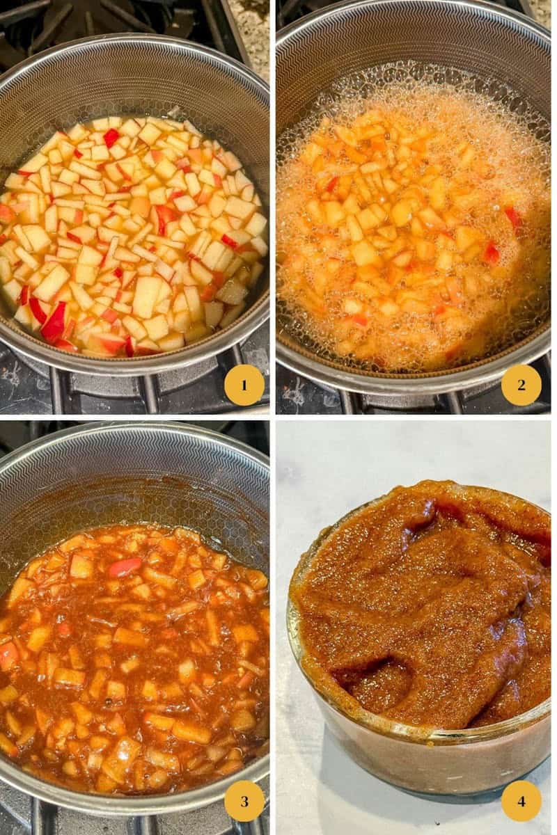 Photos showing how to make the apple cider puree.