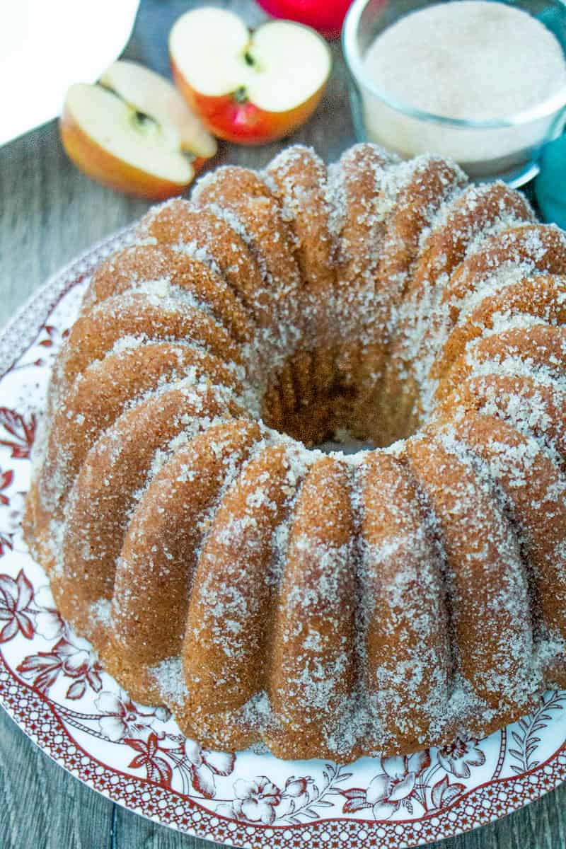 Apple Cider Donut Cake on a serving plate.