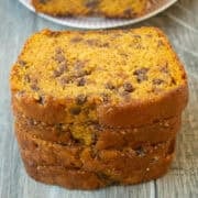 Pumpkin Chocolate Chip Loaf, sliced.