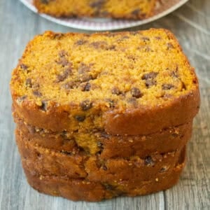 Pumpkin Chocolate Chip Loaf, sliced.